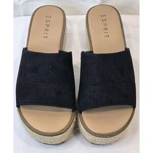 Esprit Womens Black Faux Suede Espadrille Platform Slide Sandals Jute Wrap